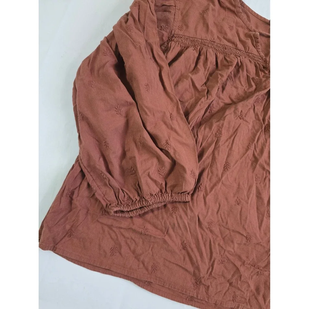 Old Navy Womens Large Terracotta Brown Embroidered Boho Peasant Blouse Top L
